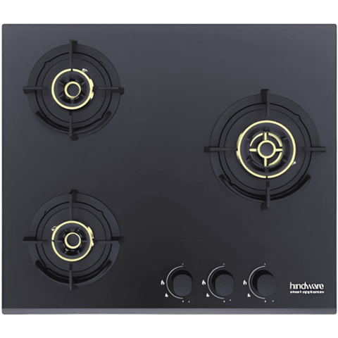 Hindware Hob, HAZEL 3B 60CM,  3 Burner 60 cm Auto Ignition Glass Top Brass Burner 2 Medium +1 High Flame Gas Stove (Black) Buy at only ₹17999
