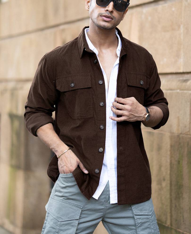 Brown Corduroy Shirt With Pockets Buy @ ₹1199