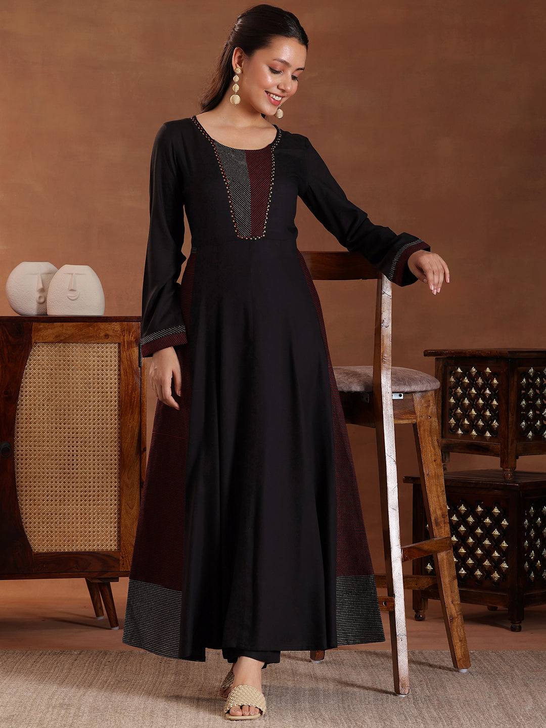 Black Self Design Pure Viscose Rayon A-... Buy only at ₹6499