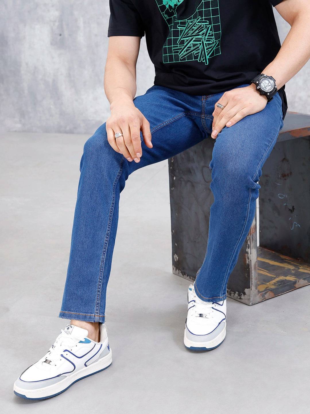 Mid Wash Men's Casual Slim Fit Jeans | Blue