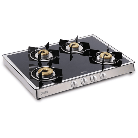 Glen Cooktop, 1048 GT FORGED BB MIRROR, 4 Burner 70 cm Auto Ignition Mirror Finished Glass Top Brass Burner 4 Medium LPG Gas Stove (Black) Buy at only ₹9990