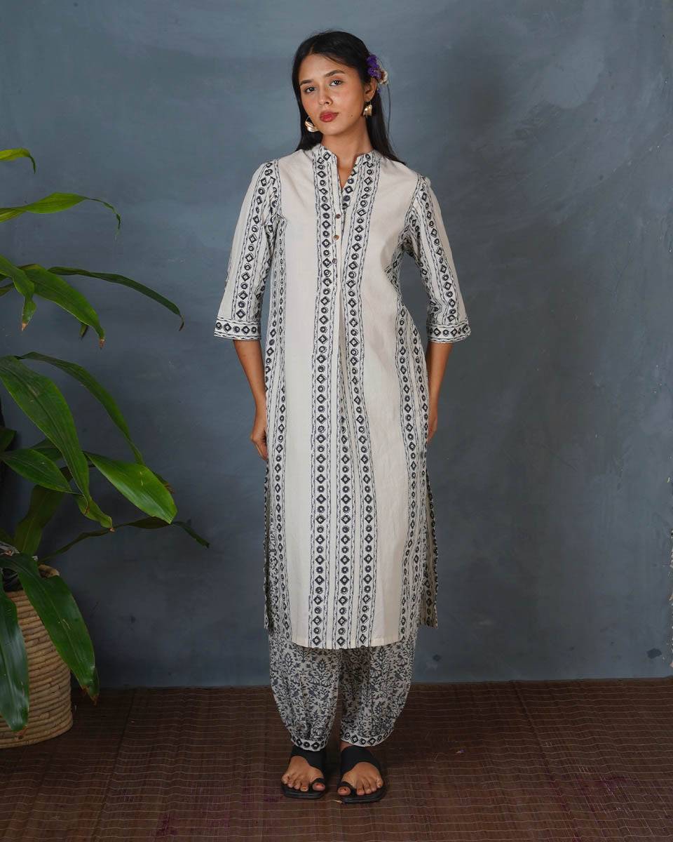 Echo Dusk Ivory Block Printed Kurti - BMS