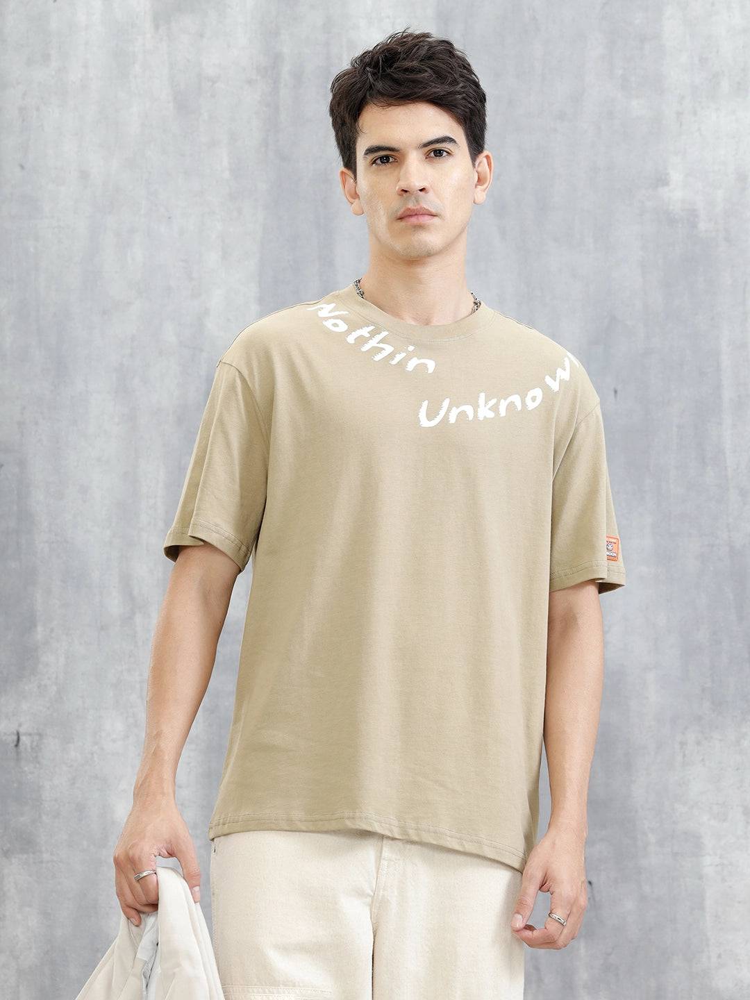 Placement Printed Oversized T-Shirt | Beige