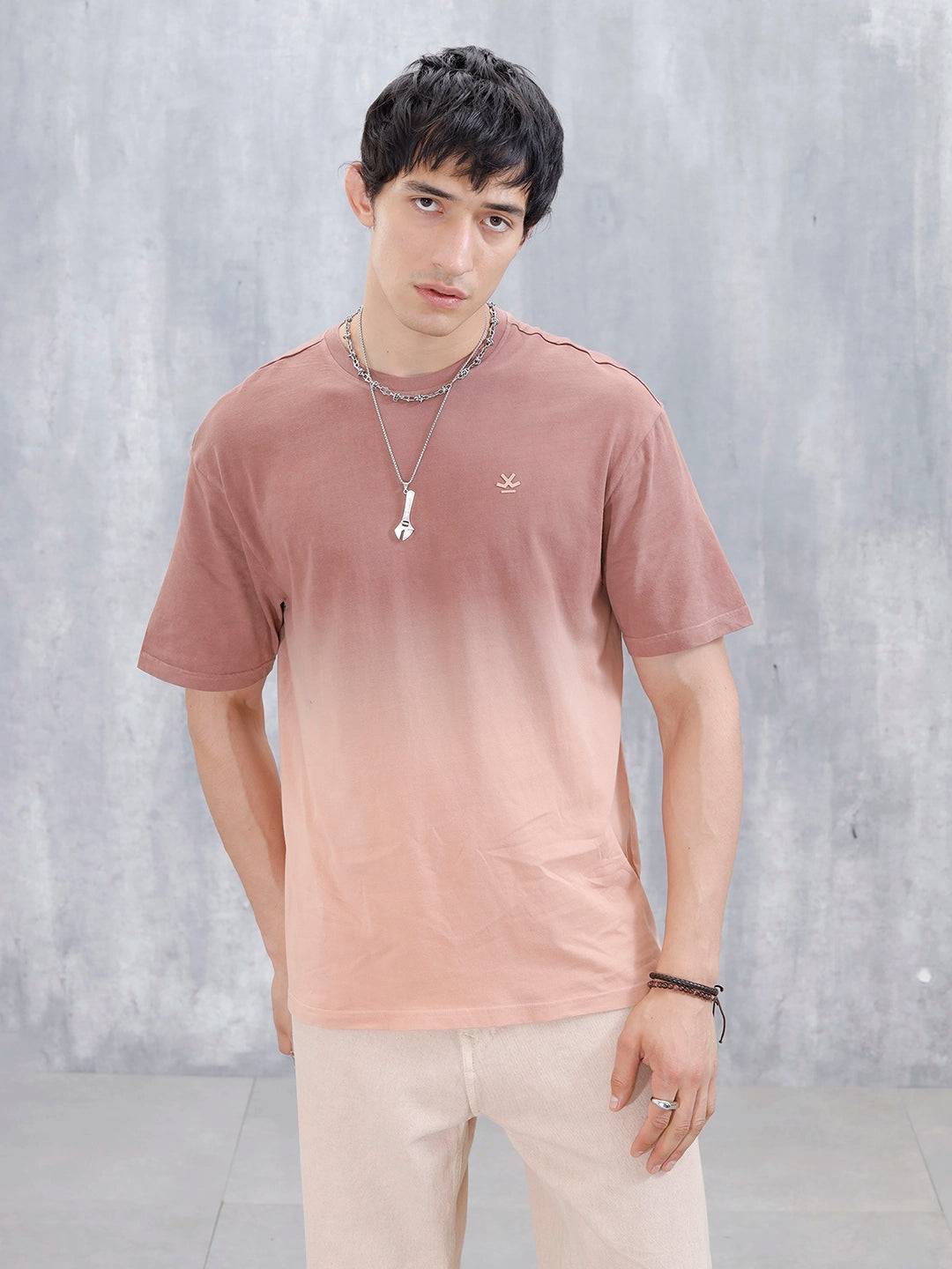 Ombre Dye Oversized Fit T-Shirt For Men | Brown