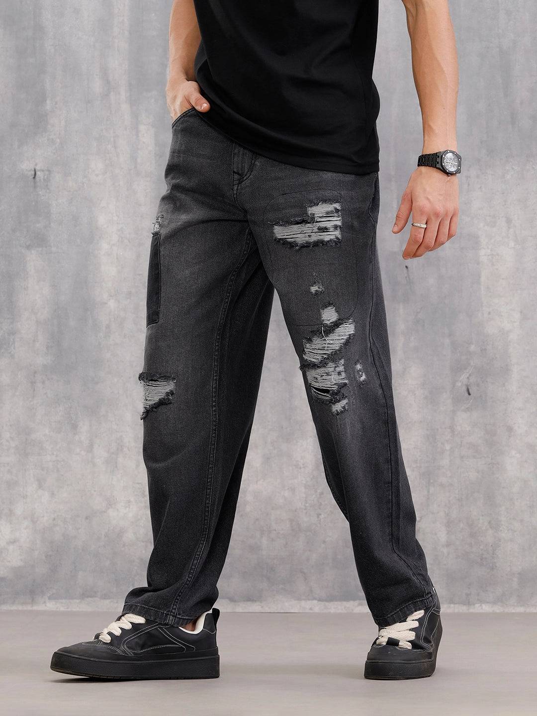 Heavy Distressed Loose Fit Denim I Grey