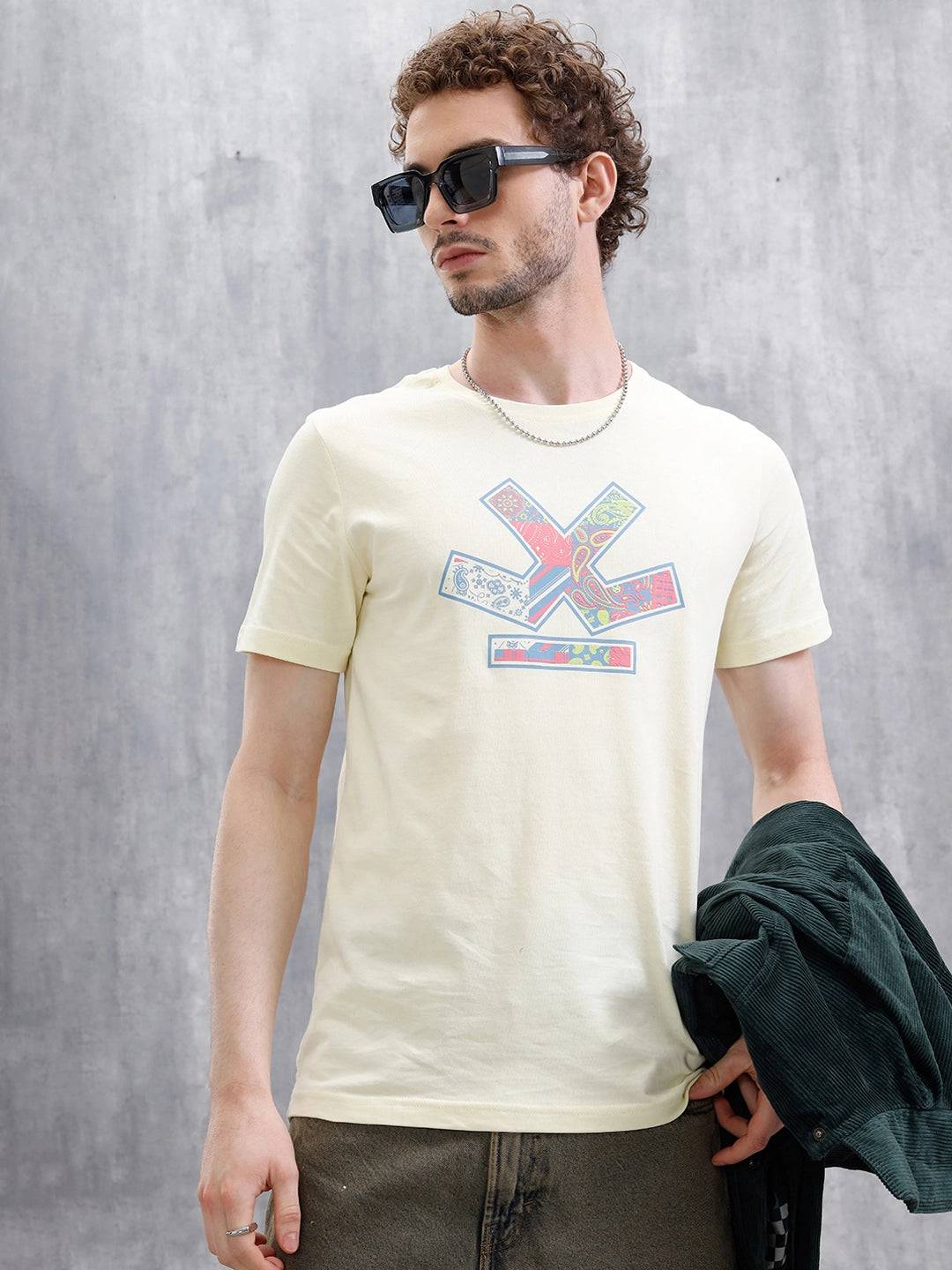 Bandana Logo Printed Slim Fit T-Shirt | Yellow