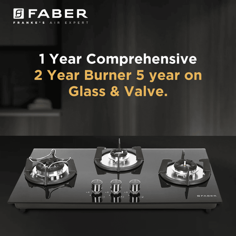 Faber Hob SUPERIA HT763 BR AI, 3 Burner 60 cm Auto Toughened Glass Top Full Brass Burners 1 Medium + 1 small +1 High with Dual Flame (Black) Buy at only ₹17599