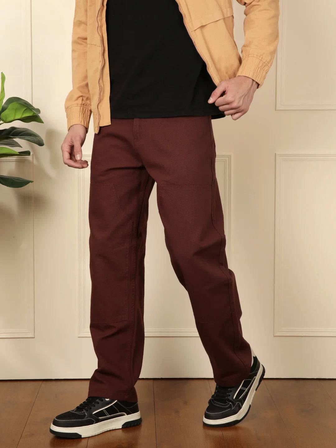 Brown Loose Fit Solid Trouser