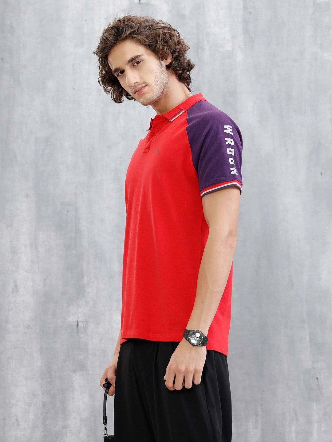 Raglan Sleeve Polo T-Shirt | Red
