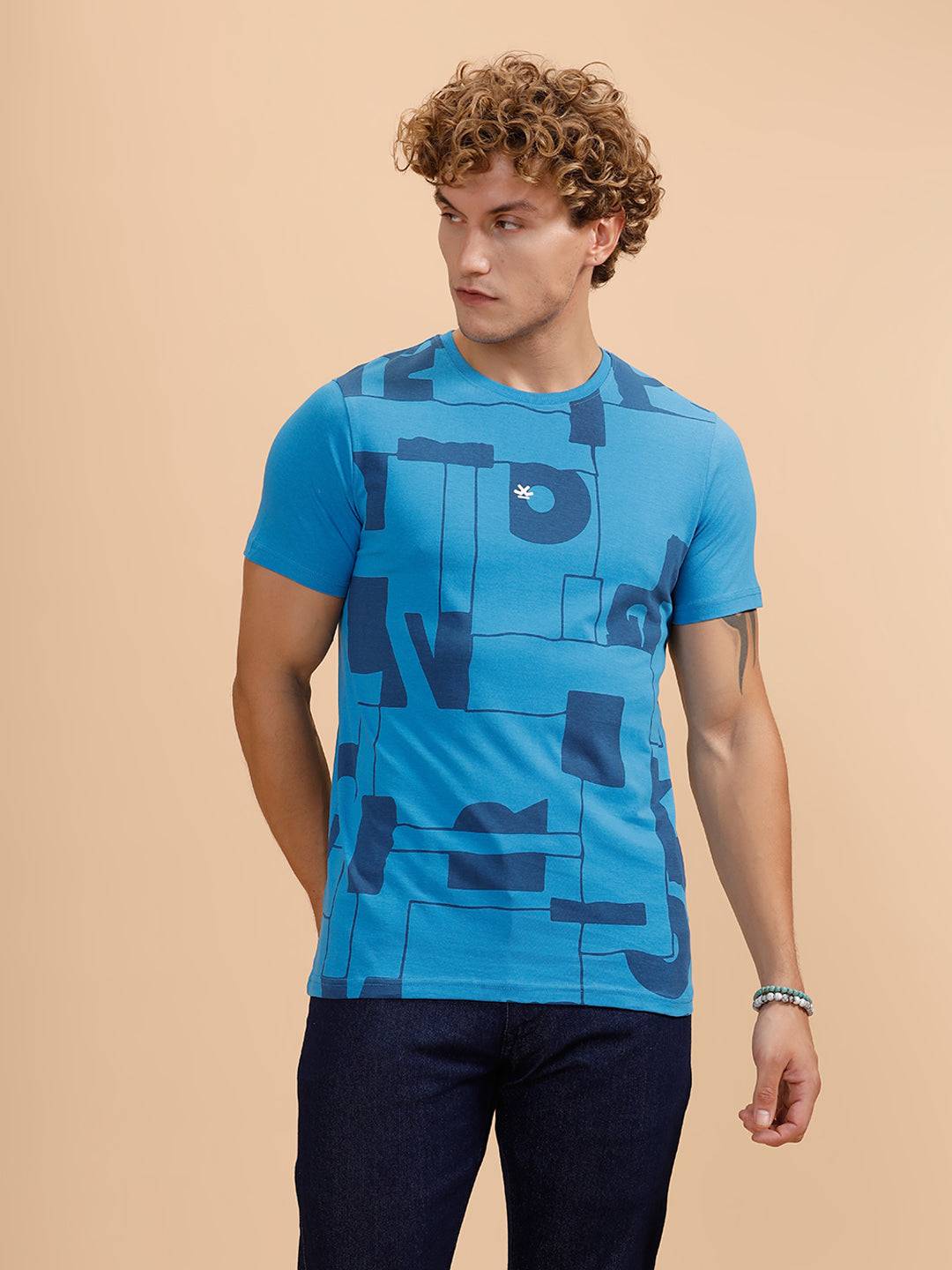 Typography Print Slim Fit T-Shirt | Blue
