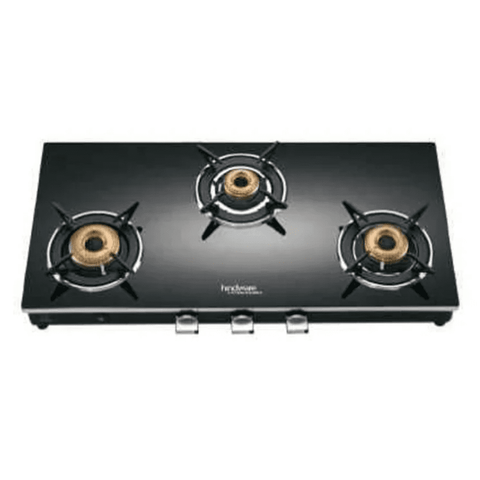 Hindware Cooktop, EMINEO 3B BLK, 3 Burner 73 cm Auto Ignition Glass Top Stainless Steel Burner 2 Medium + 1 small Gas Stove (Black) Buy at only ₹8499