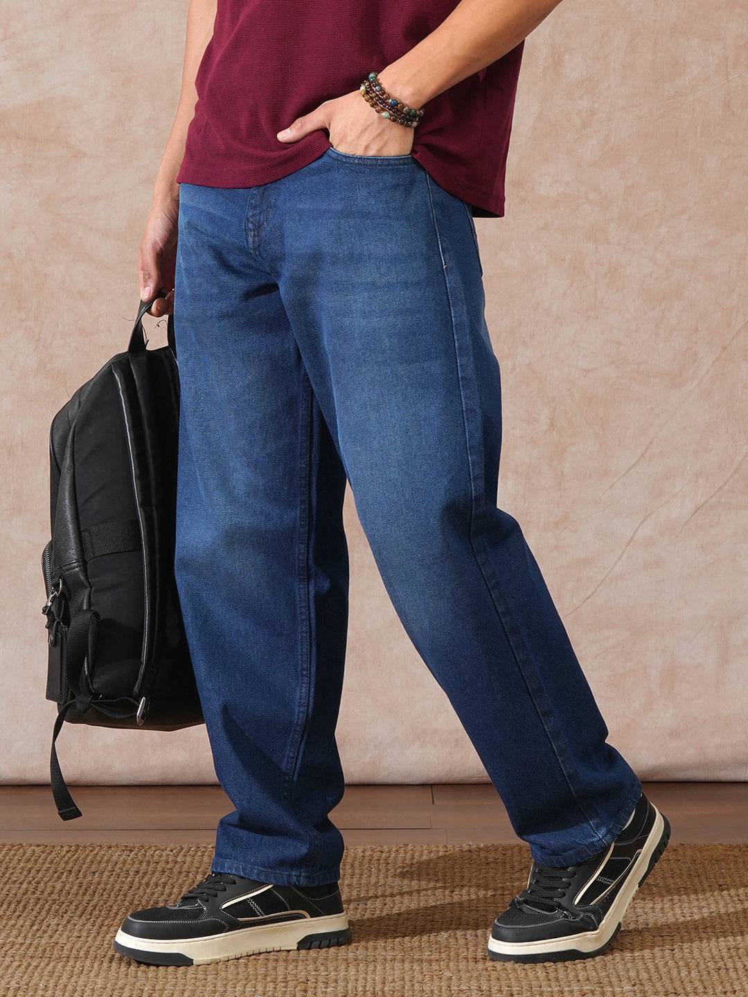 Heavy Fade Loose Fit Jeans | Dark Blue