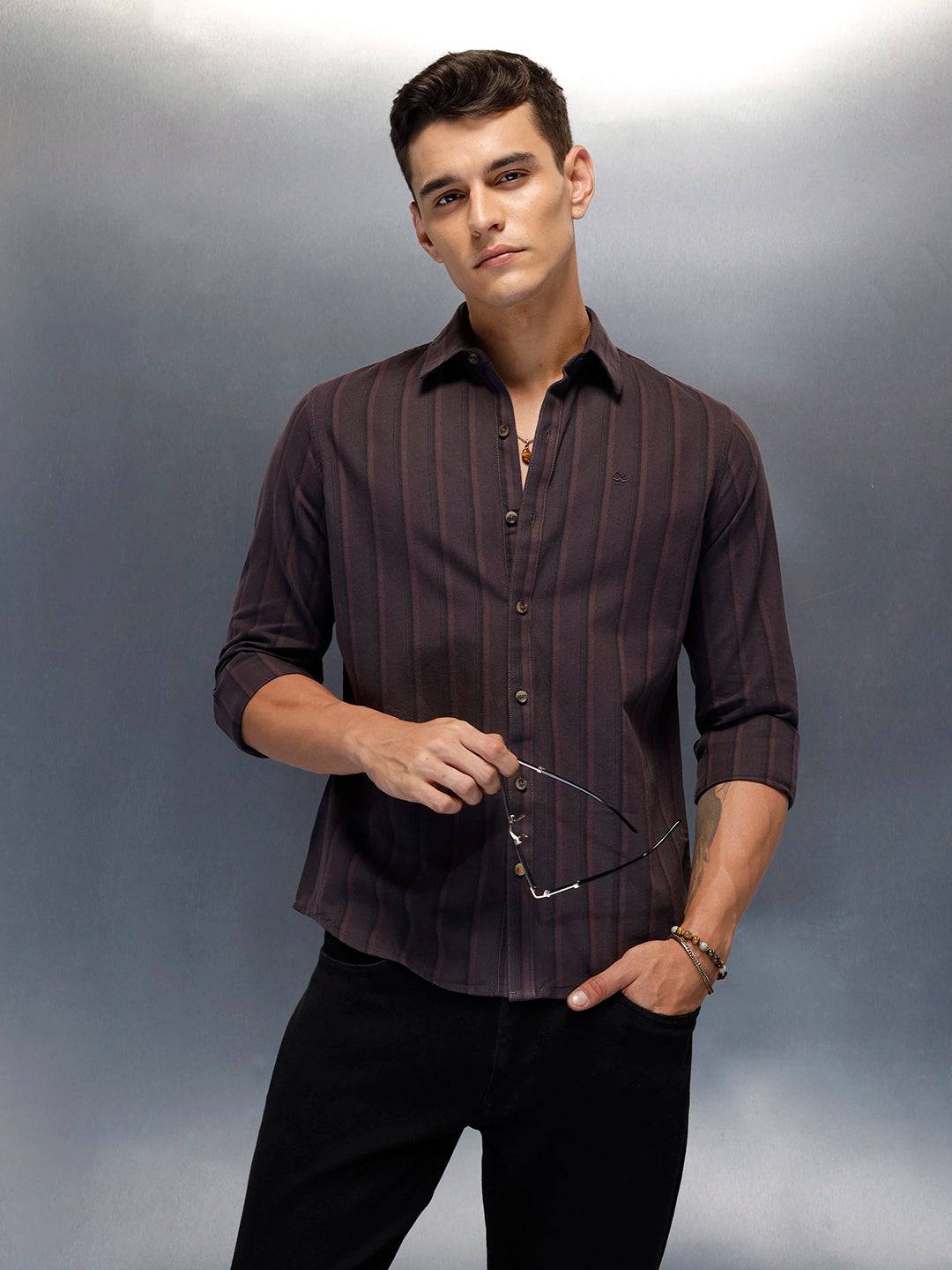 Men's casual striped pattern shirt | Purple