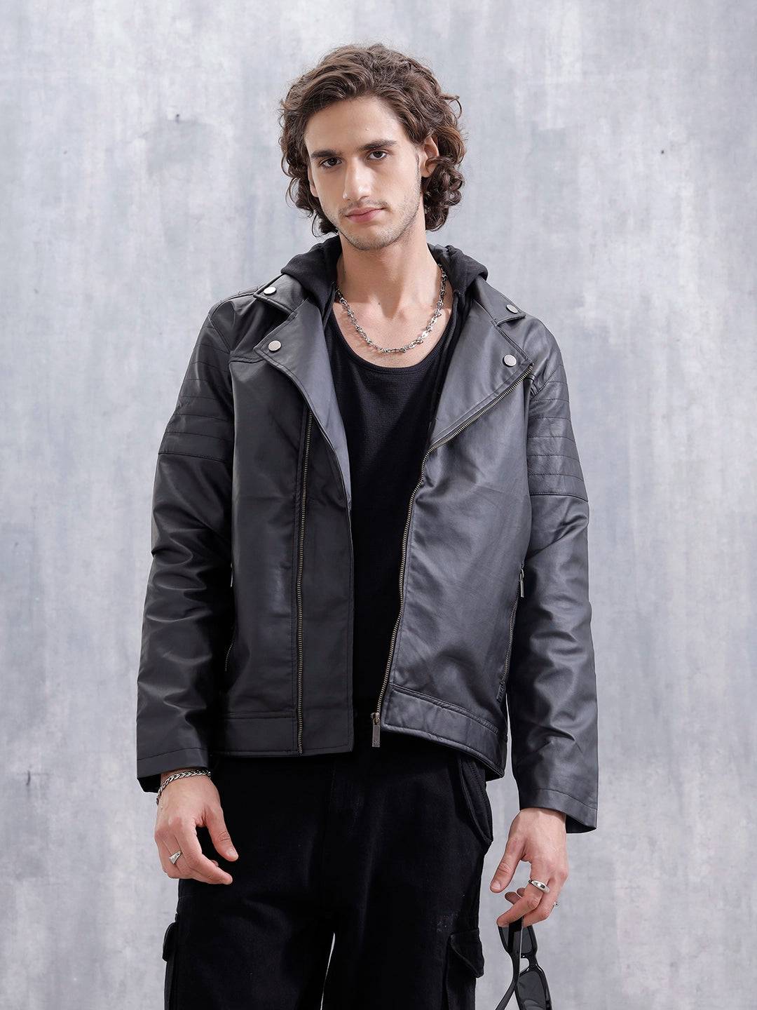 Men’s Black Slim Fit Biker Jacket | Black