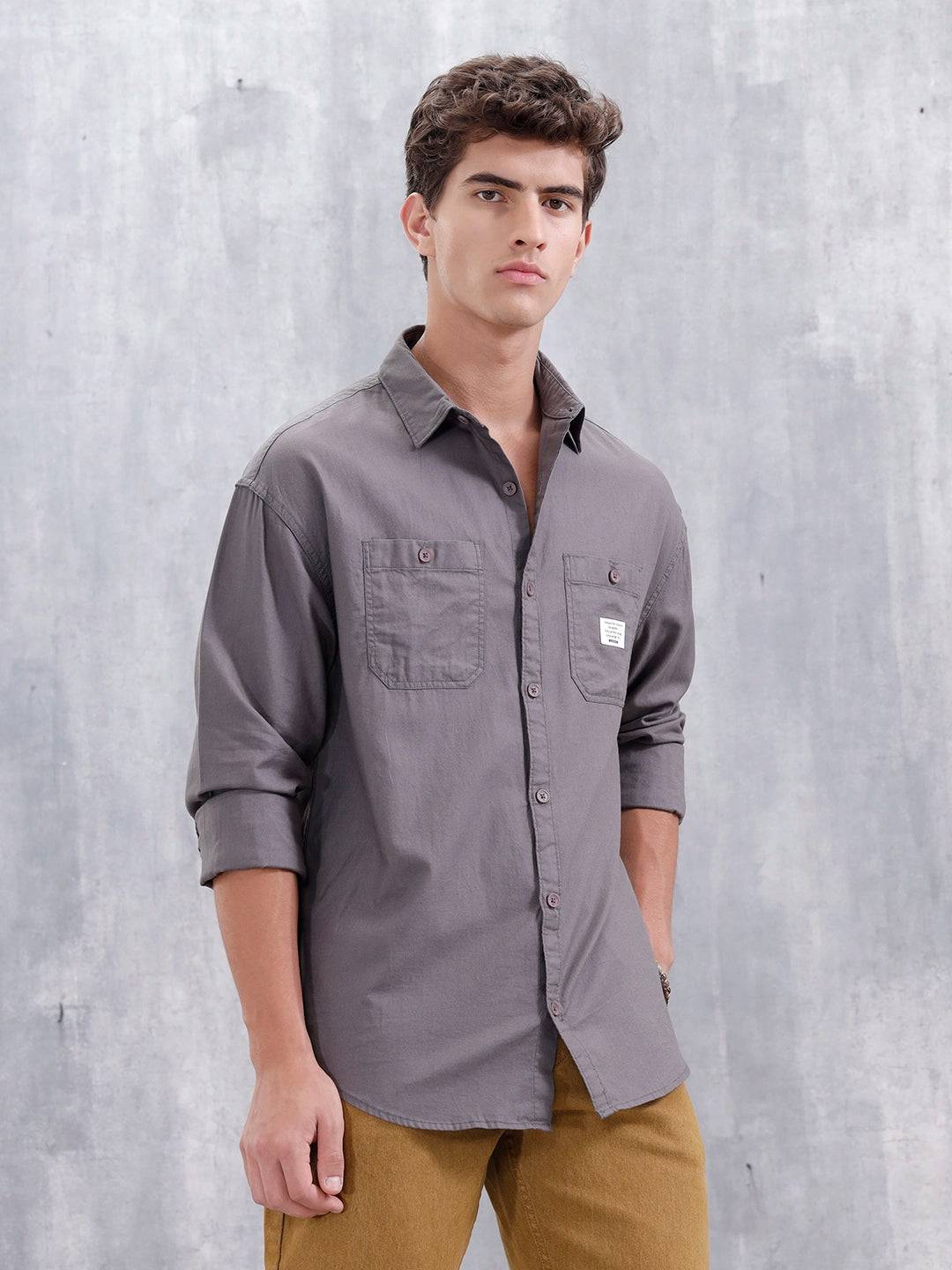 Men's Oversized Double Pocket Casual Shirt | Grey