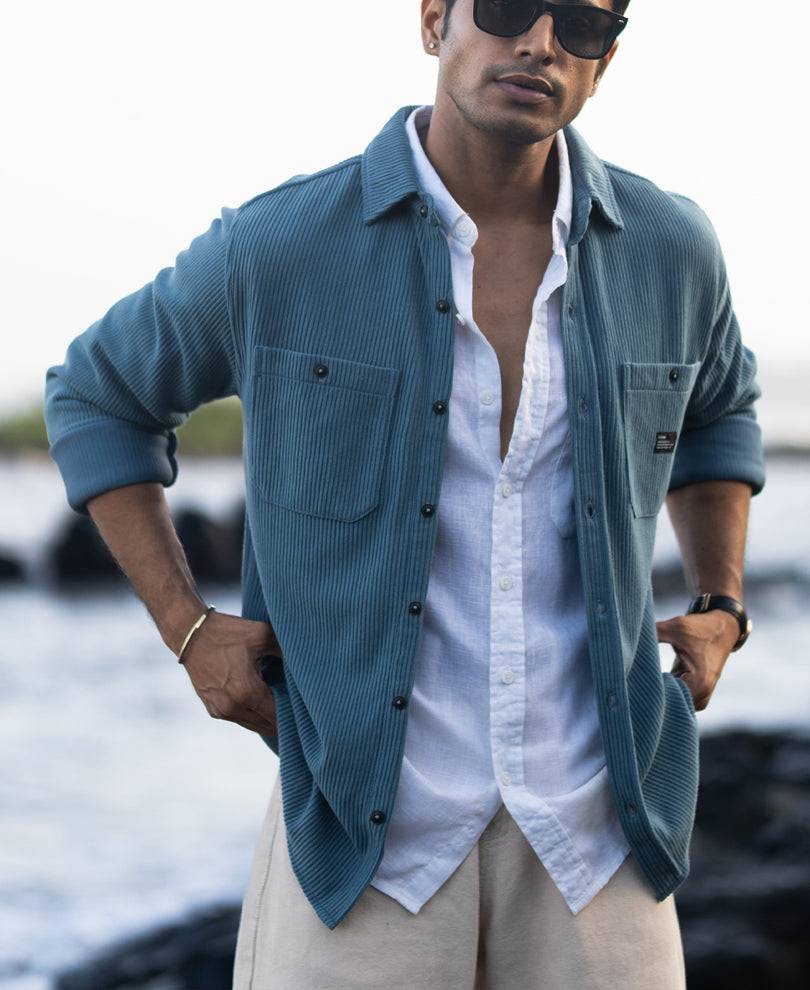 Grey Sky Knit Shirt With Pockets Buy @ ₹1199