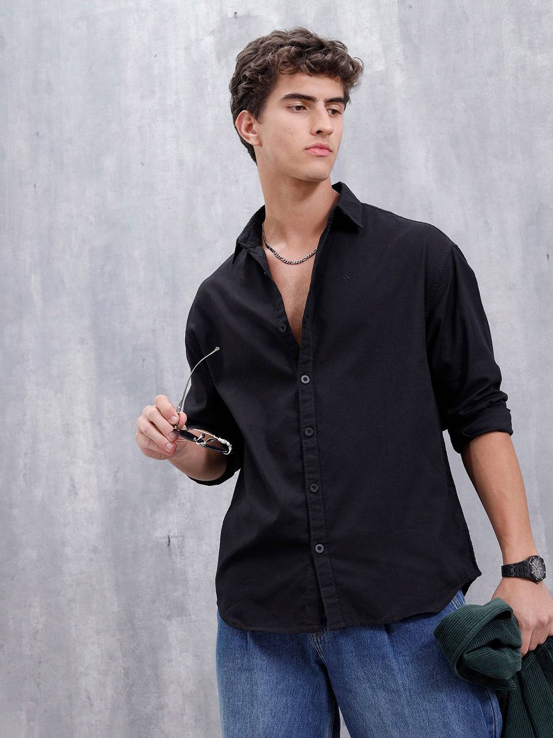Solid Oversized Casual Shirt | Black