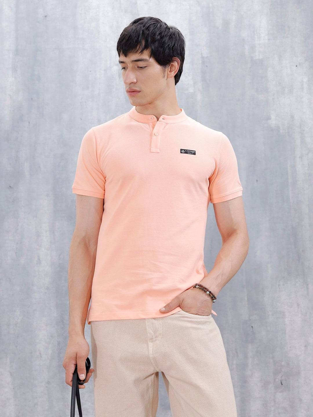 Wrogn Men's Henley T-Shirt | Orange
