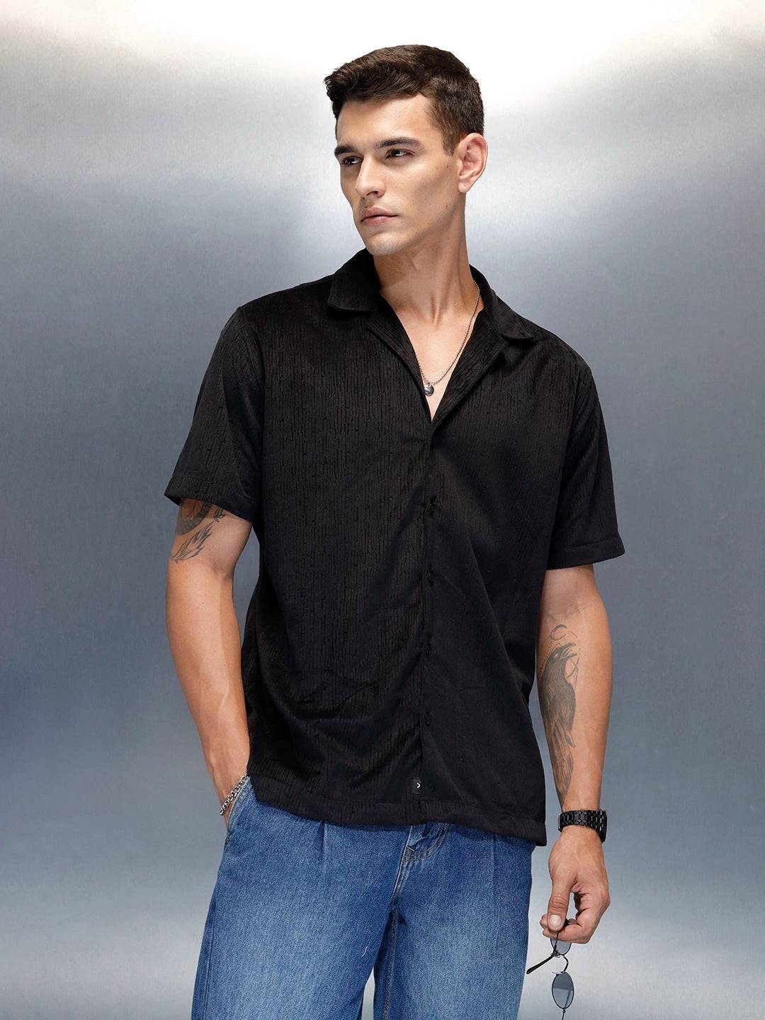 Textured Classic Men’s Comfort Fit Shirt | Black