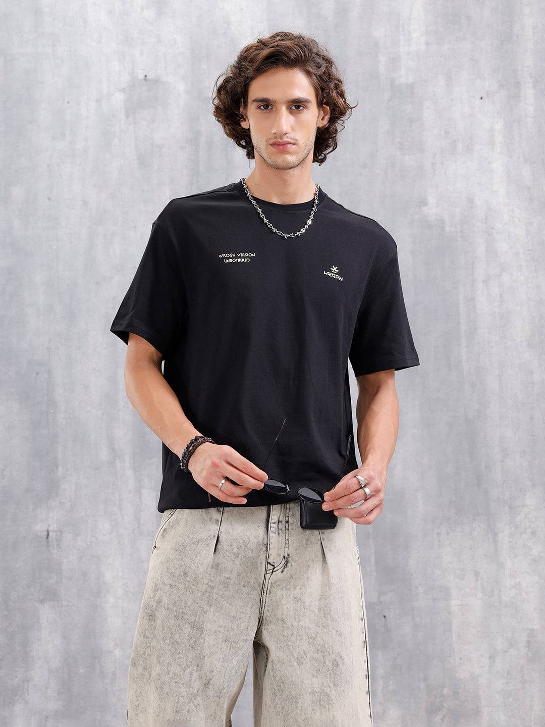 Oversized Crew Neck T-Shirt With Hd Print | Black