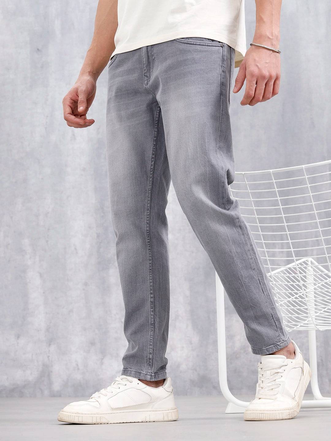 Men Casual Skinny Crop Jeans | Grey