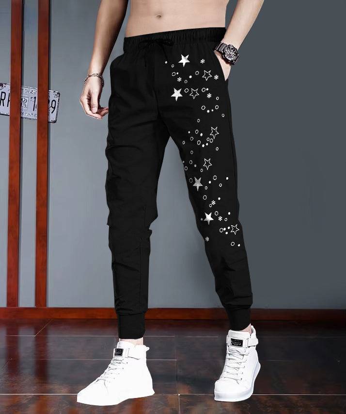 Men Black Star Printed With Cuffed Trackpant