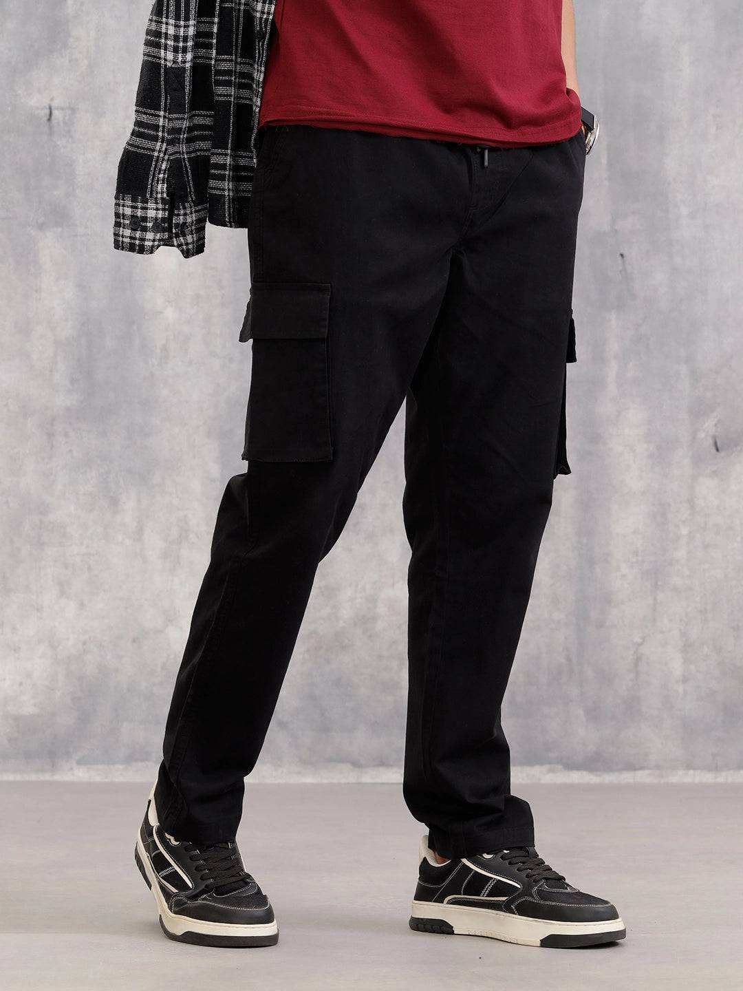 Straight Fit Cotton Stretch Cargo Trouser I Black