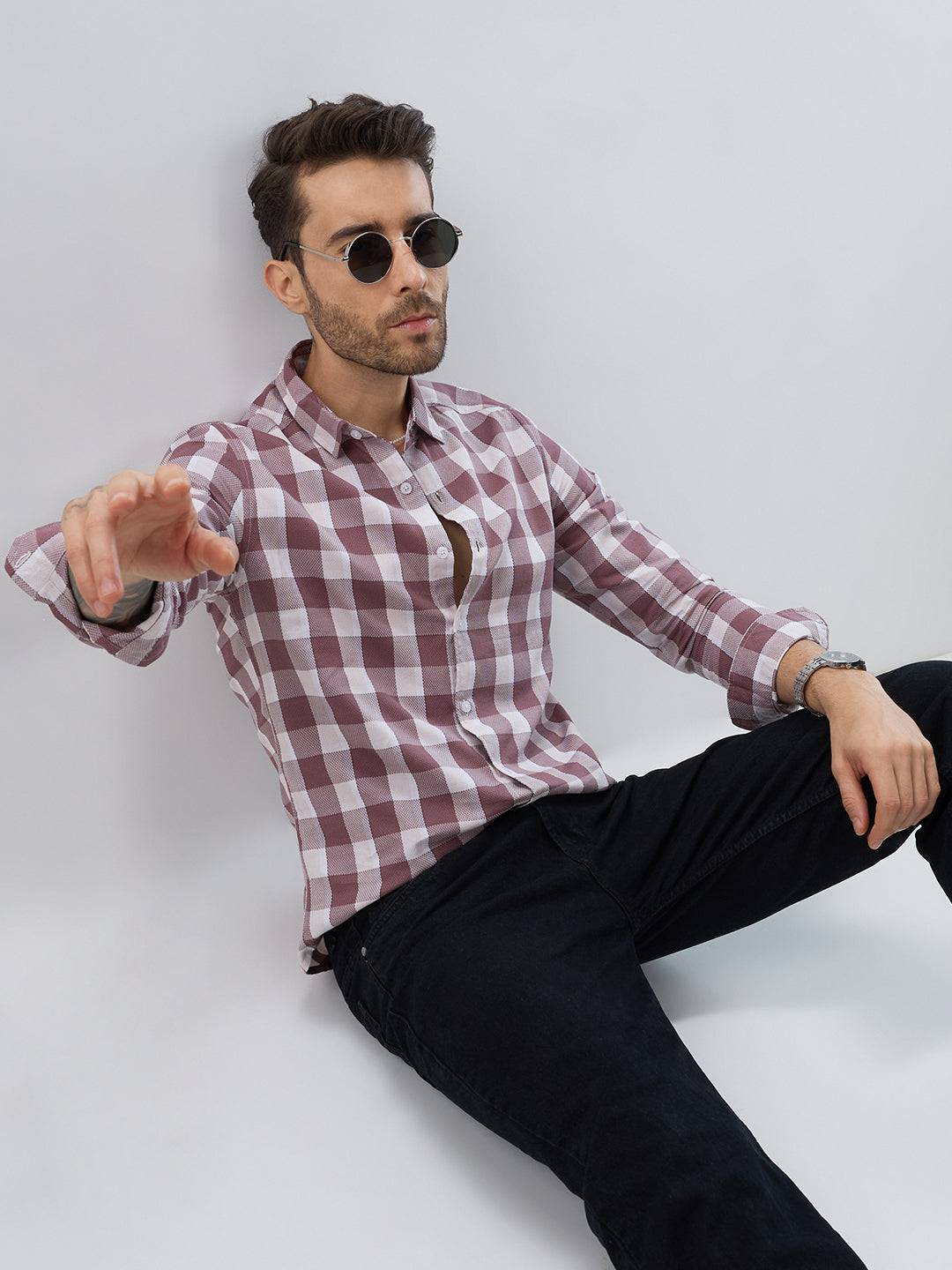 Premium Cotton Rosewood Pink Box Checked Shirt Buy only at ₹799