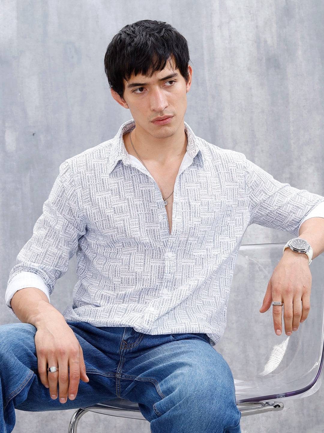 Printed Men's Casual Slim Fit Shirt | Blue