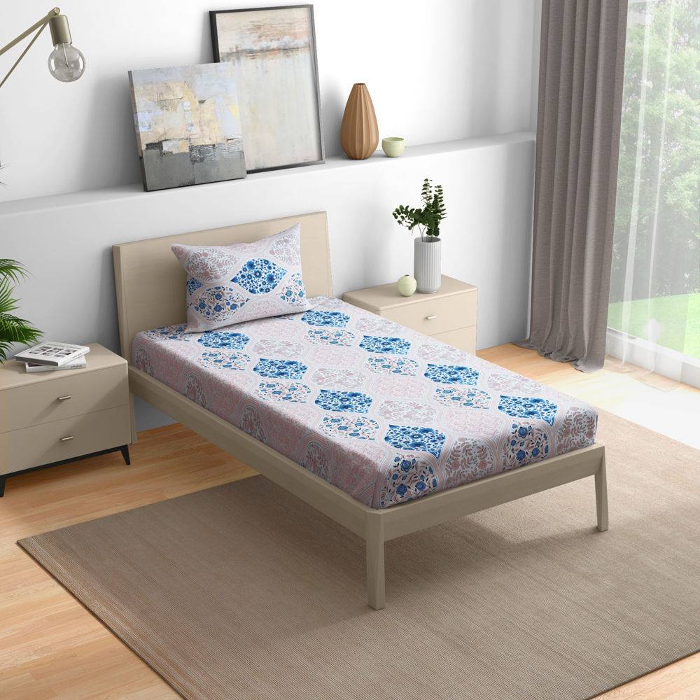 200 TC 100% Cotton Premium Single Bedsheet (90x60 Inches) / (2.29m*1.52m) with 1 Pillow Cover Free, Persia (90x60 inch)
