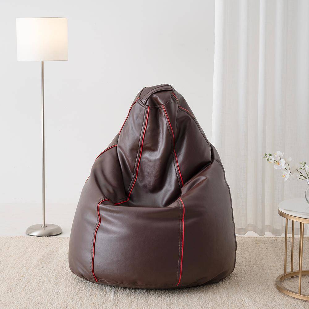 3XL Bean Bag With Beans | Premium Leatherette | Chocolate Brown With Red Piping | Bean Bag Chair | Cozy & Ideal for Any Space
