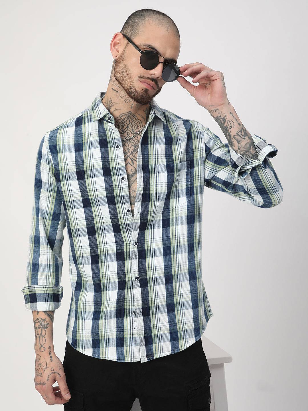 Denim Tea Green & Navy Plaid Checks Shirt Buy only at ₹759