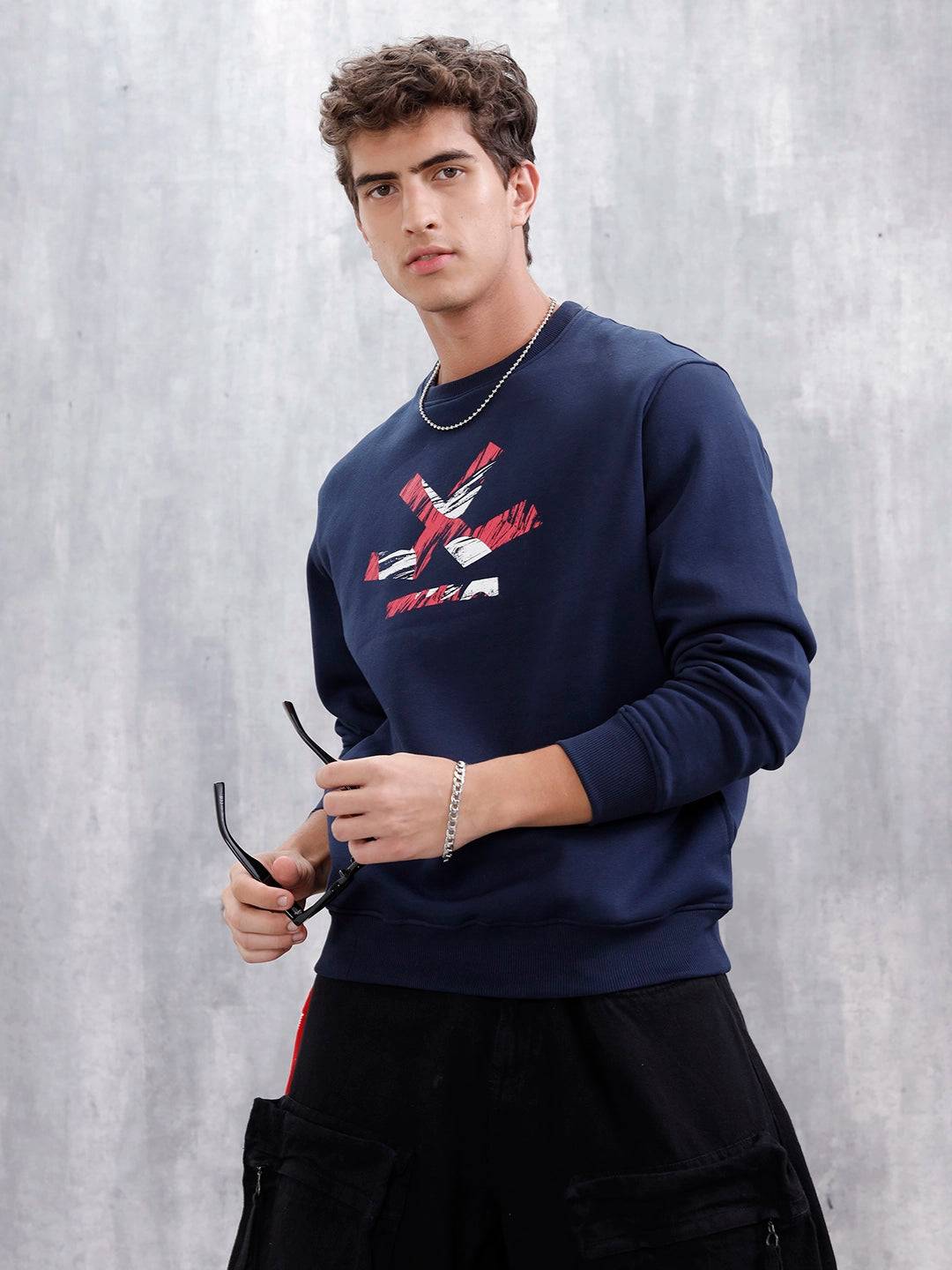 Men's Casual Branded Comfort Fit Sweatshirt  | Navy Blue
