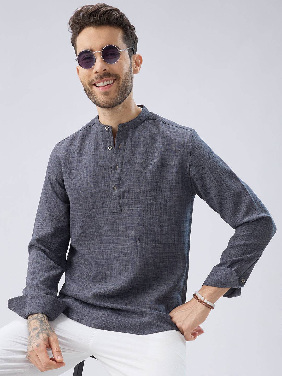 Arsenic Grey Slub Textured Kurta Buy only at ₹659
