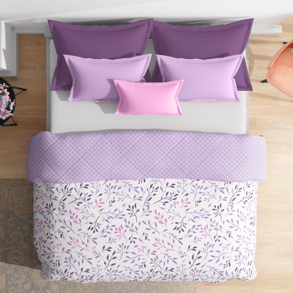 Luxurious Comforter | Double Bed (100x90 Inch) | 100% Cotton Fabric | 220 GSM | Siliconised Microfiber Filling | All Season & Reversible | Lavender Mist