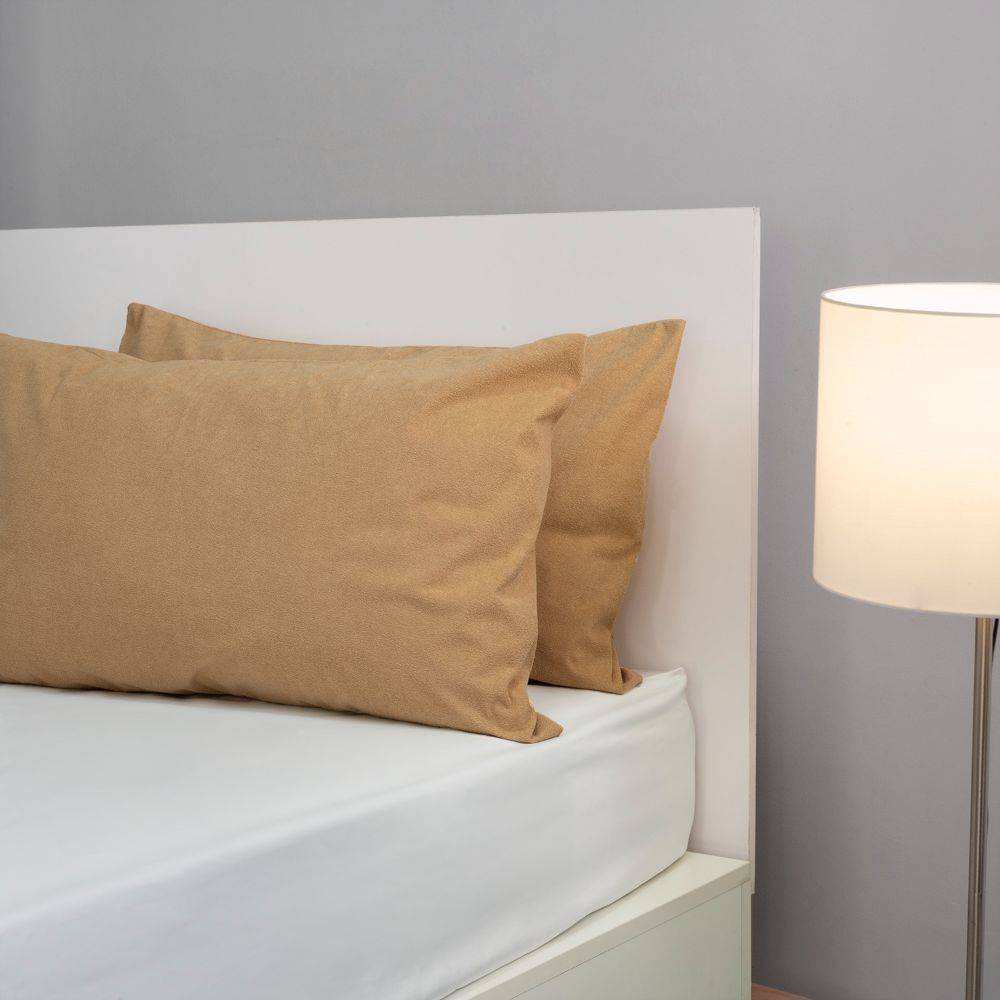 Waterproof Pillow Protector | 28x18 in | Terry Cotton Feel | Set of 2 | Beige | Zipper Closure | 200 GSM | Washable | Super Soft