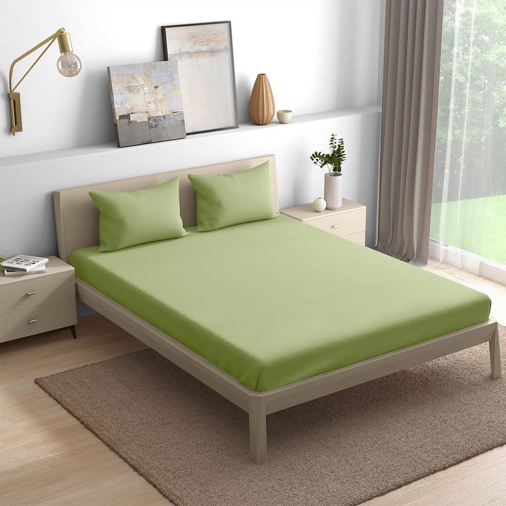 300TC 100% Cotton Premium Single Bedsheet (90x60 Inches) / (2.29m*1.52m) with 1 Pillow Cover Free, Plush Green (90x60 inch)