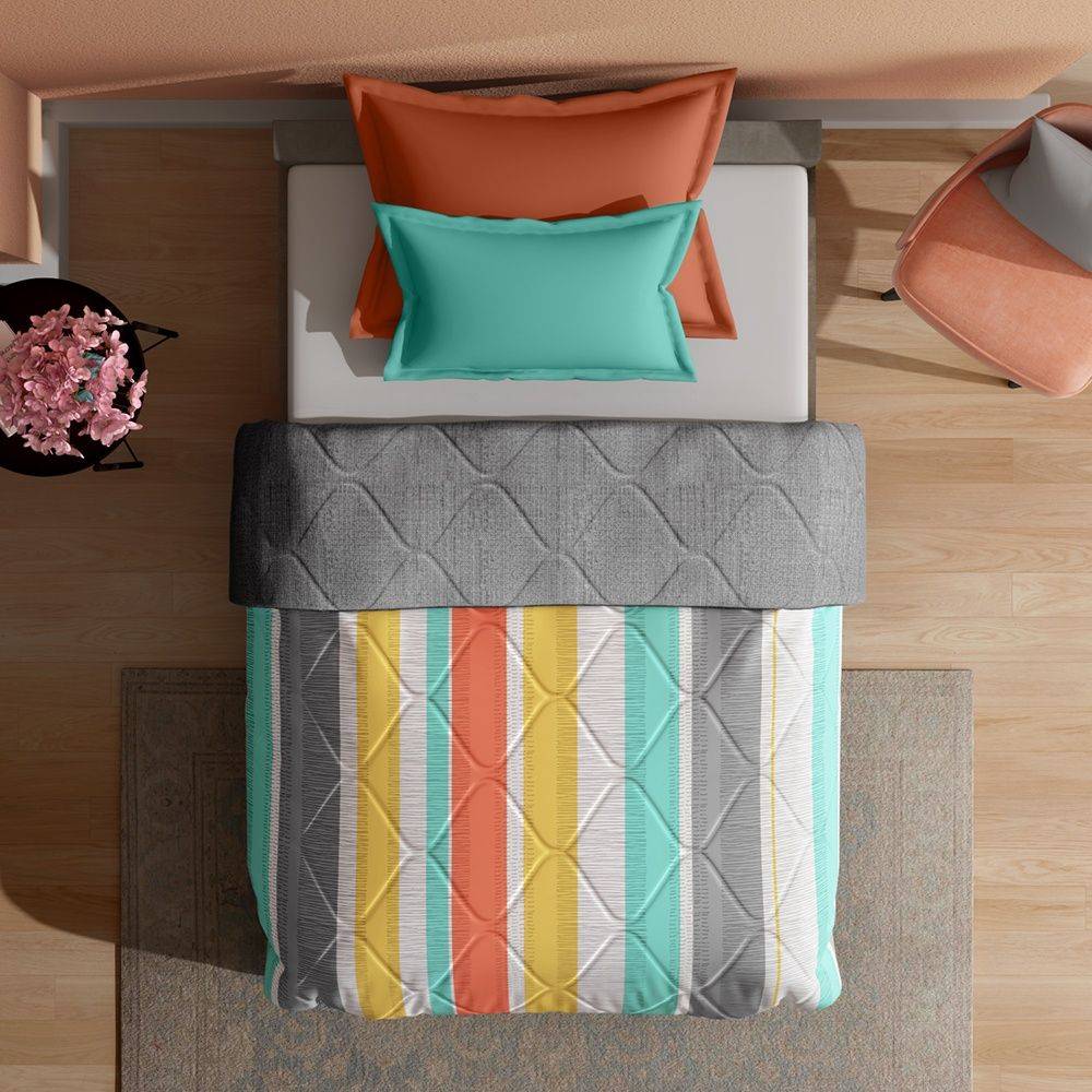 Luxurious Comforter | Single Bed (90x60 Inch) | Micro Peach Finished Fabric | 220 GSM | Siliconised Microfiber Filling | All Season & Reversible | Grey & Yellow