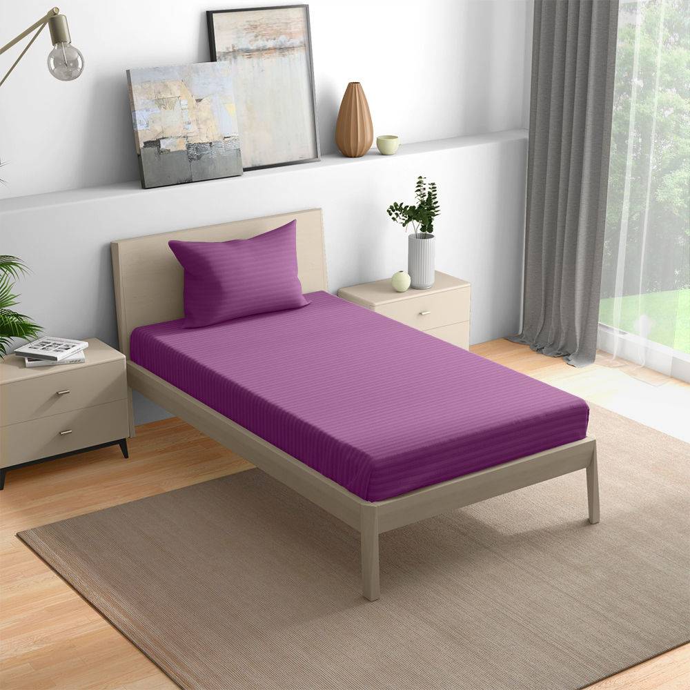 215TC 100% Cotton Solid Single Bedsheet (90x60 Inches) / (2.29m*1.52m) with 1 Pillow Cover Free, Wood Violet (90x60 inch)