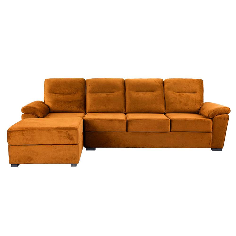Lounger L - Shape Sofa Set (3 Seater + Left Aligned Chaise) - Velvet Amber