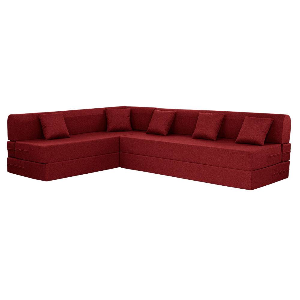 Flipper L - Shape Sofa Cum Bed 6 Seater (3 Seater + Left Aligned Chaise) - Omega Rose