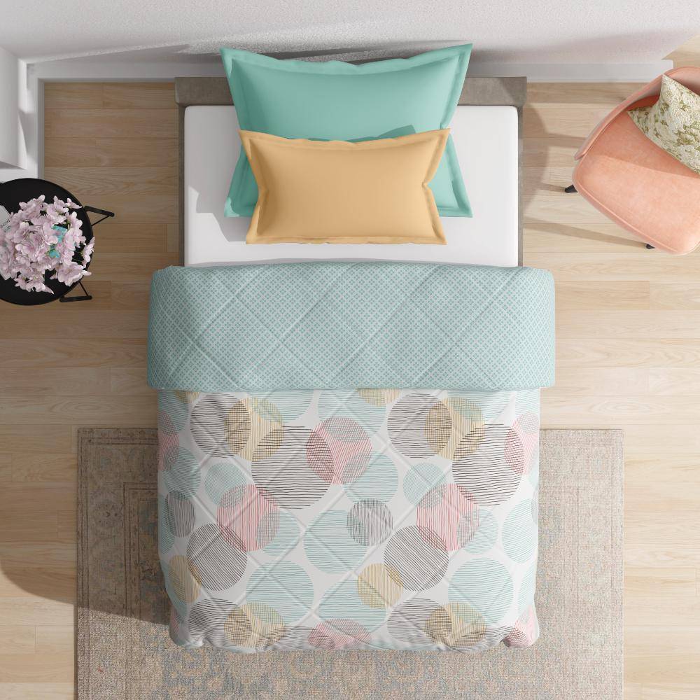 Luxurious Comforter | Single Bed (90x60 Inch) | 100% Cotton Fabric | 120 GSM | Siliconised Microfiber Filling | All Season & Reversible | Light Green & White