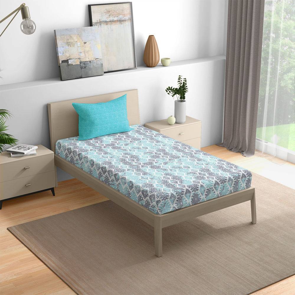 100% Cotton 200 TC Fitted Bedsheet With 1 Pillow Cover | Seher (72x30 inch)