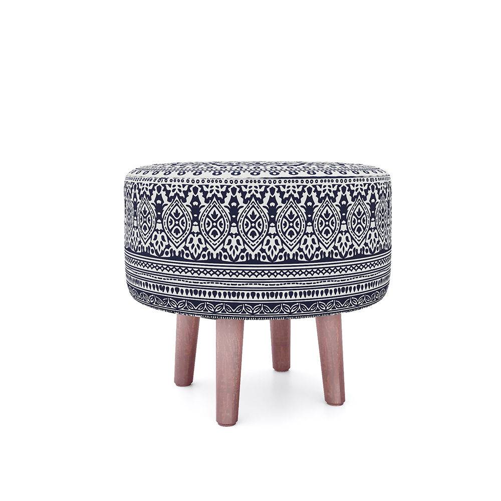 Tulum Printed Ottoman - Eva Blue