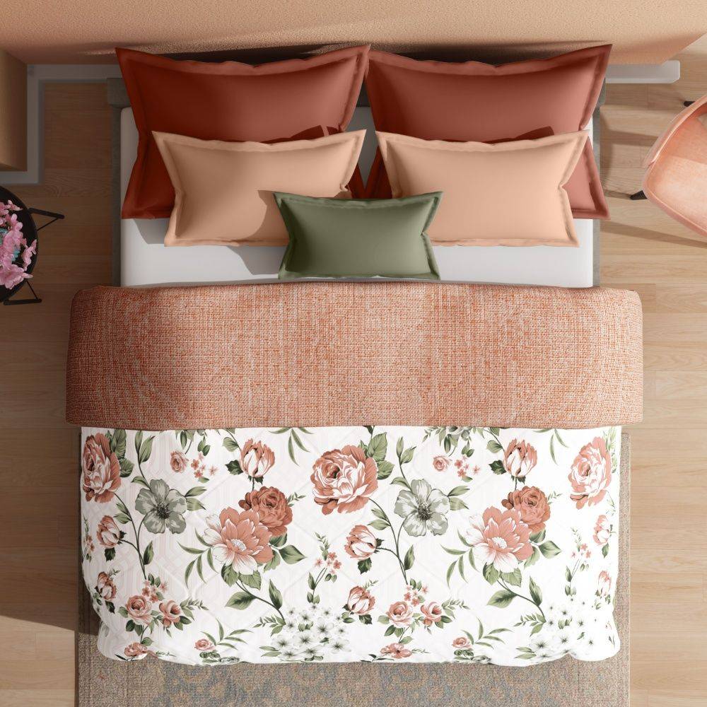 Luxurious Comforter | Double Bed (100x90 Inch) | Micro Peach Finished Fabric | 220 GSM | Siliconised Microfiber Filling | All Season & Reversible | Orange & White