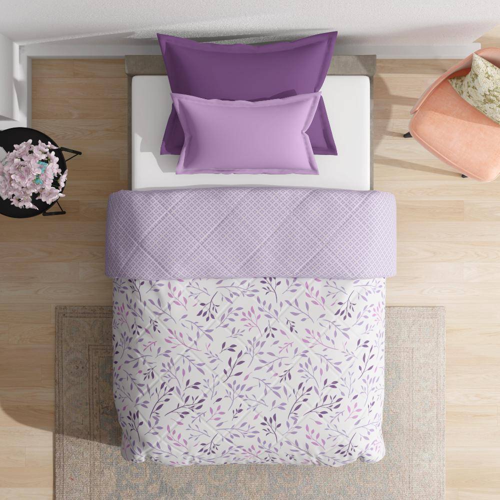 Luxurious Comforter | Single Bed (90x60 Inch) | 100% Cotton Fabric | 220 GSM | Siliconised Microfiber Filling | All Season & Reversible | Lavender Mist