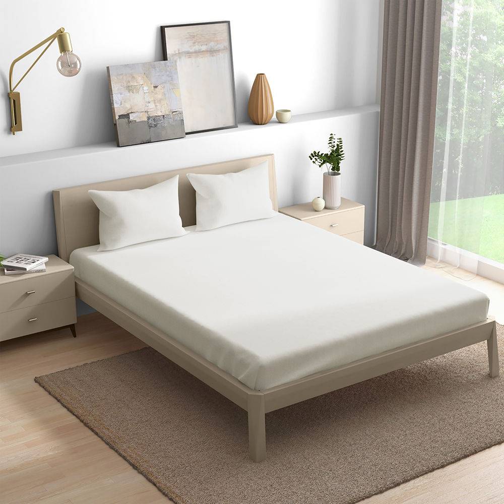 300TC 100% Cotton Premium Single Bedsheet (90x60 Inches) / (2.29m*1.52m) with 1 Pillow Cover Free, Ivory (90x60 inch)