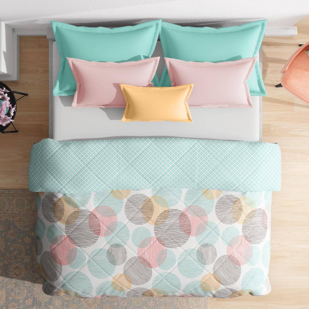 Luxurious Comforter | Double Bed (100x90 Inch) | 100% Cotton Fabric | 220 GSM | Siliconised Microfiber Filling | All Season & Reversible | Light Green & White