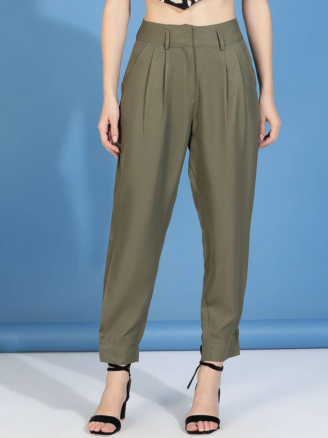 Kotty Women Relaxed High-Rise Easy Wash Pleated Peg Trousers