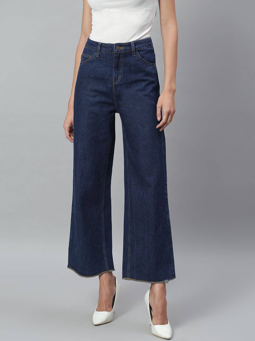 Kotty Women Navy Blue Flared High-Rise Stretchable Jeans